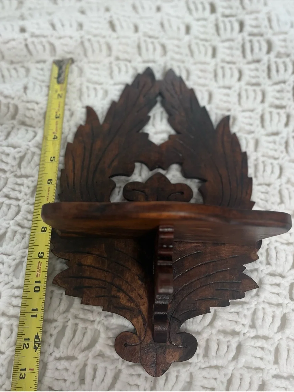 Hand-Carved Brown Wooden Wall Shelf - Decorative Home Wall Decor